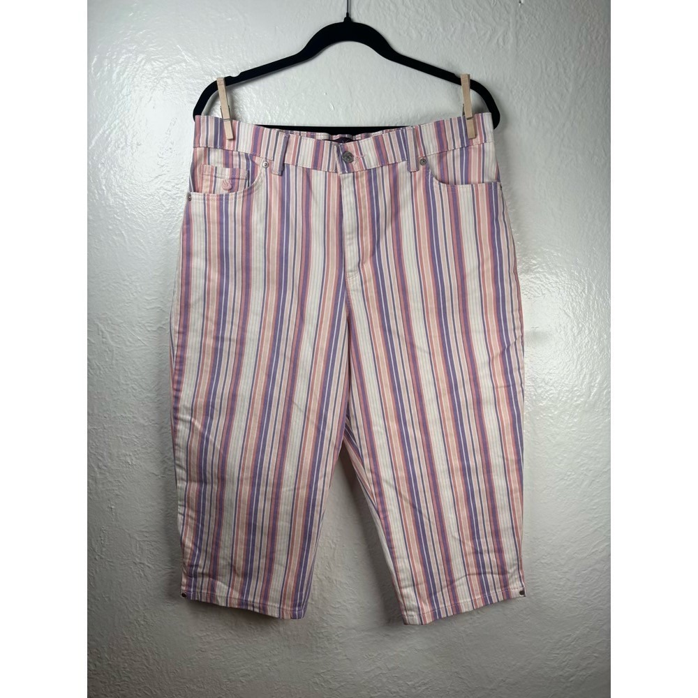 Gloria Vanderbilt Capri Women 14P Pink Purple Striped Stretch Pastel Coastal 90s